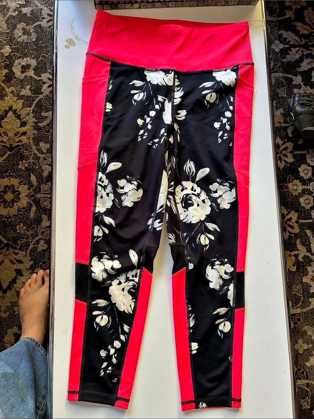 Rise by Lularoe Rise capri length leggings Floral Color Block Leggings in Pink &